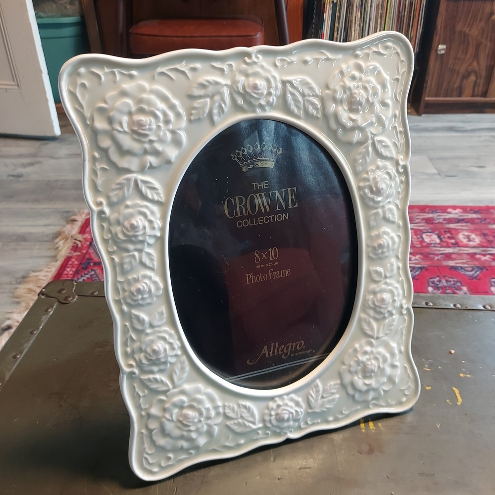 Crowne Collection Allegro Ceramic Rose 8x10 Picture Frame Cream Oval 13x10.5
